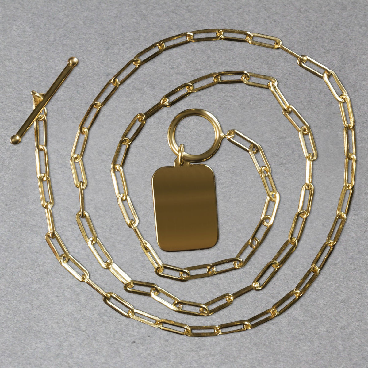 14K Yellow Gold Paperclip Chain Necklace with Rounded Rectangle Pendant, view 5
