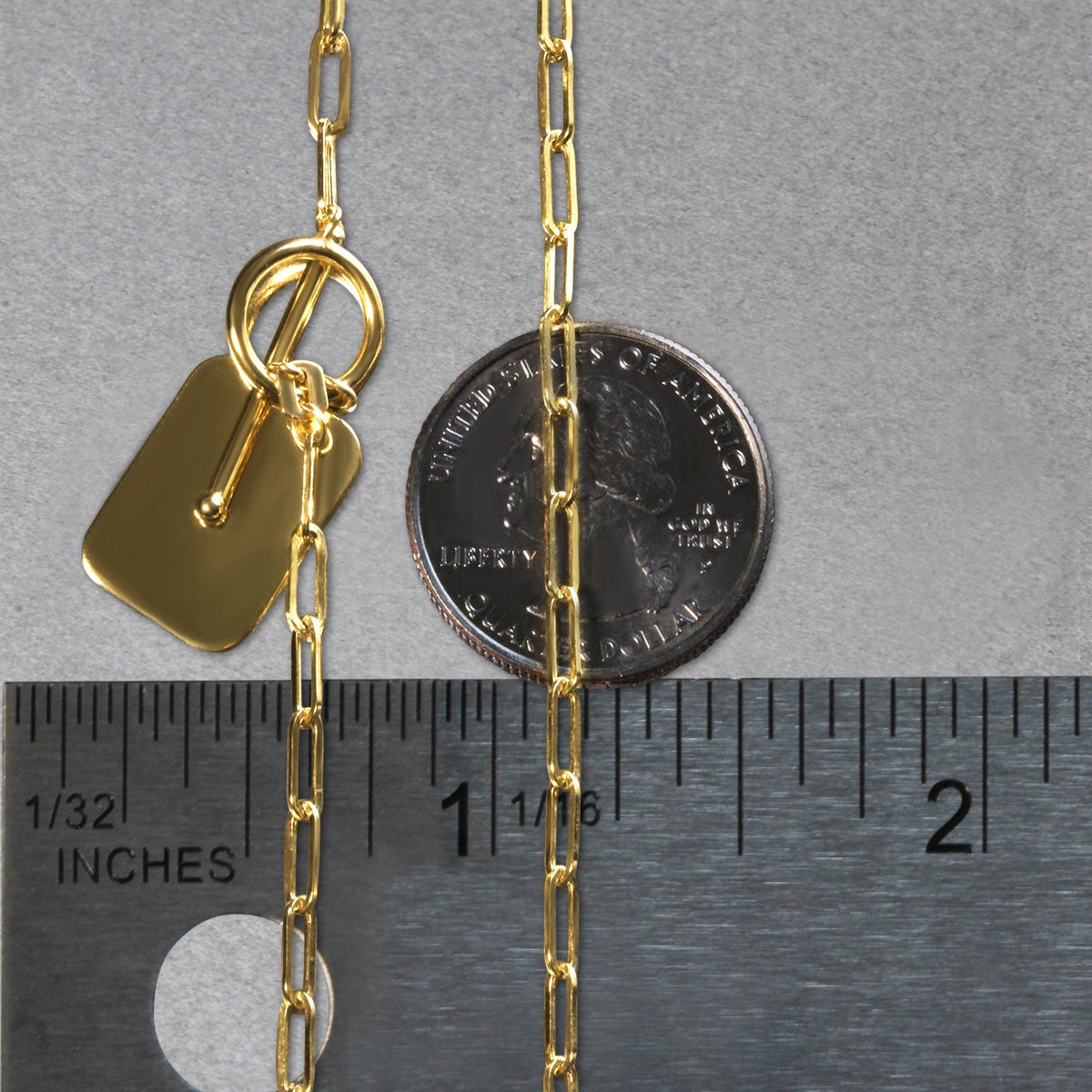 14K Yellow Gold Paperclip Chain Necklace with Rounded Rectangle Pendant, view 6