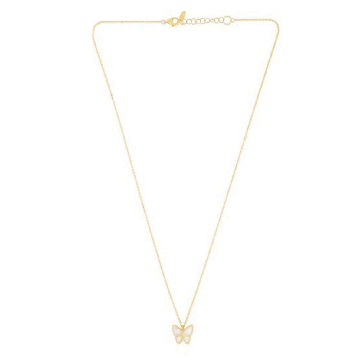 14K Yellow Gold High Polish Butterfly Peral Paste Necklace, view 2