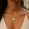 14K Yellow Gold High Polish Butterfly Peral Paste Necklace, view 3