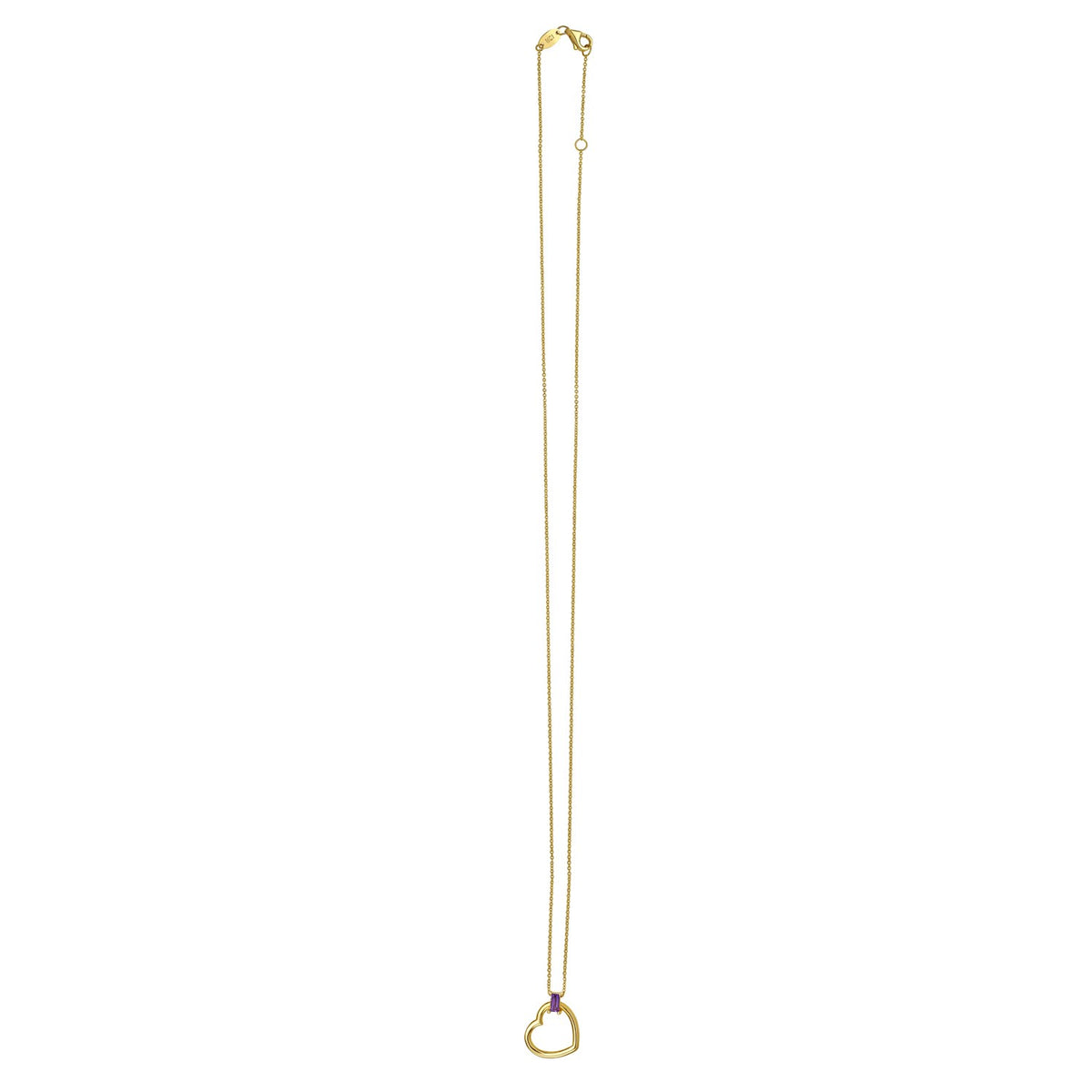 Amethyst Baguette Heart Necklace in 14K Yellow Gold, view 2