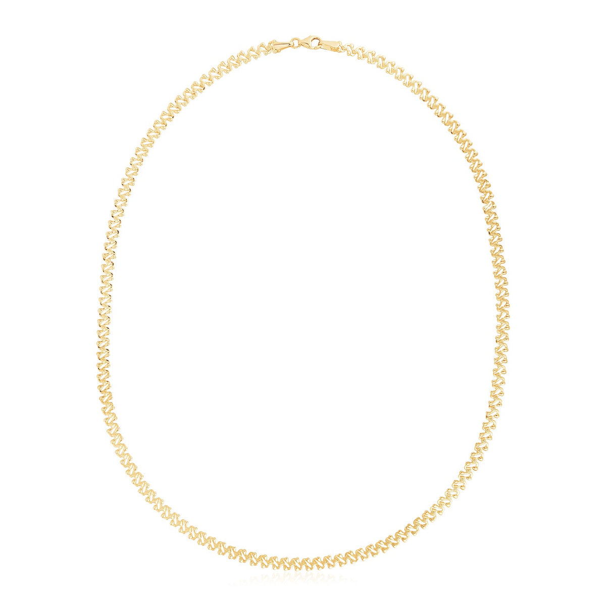 14K Yellow Gold High Polish The Textured Fancy Chain Necklace (4.00 mm)