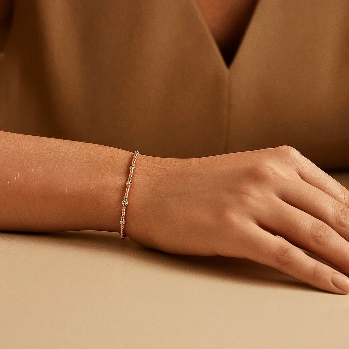 Classic 14K Rose Gold Beaded Bracelet, view 4