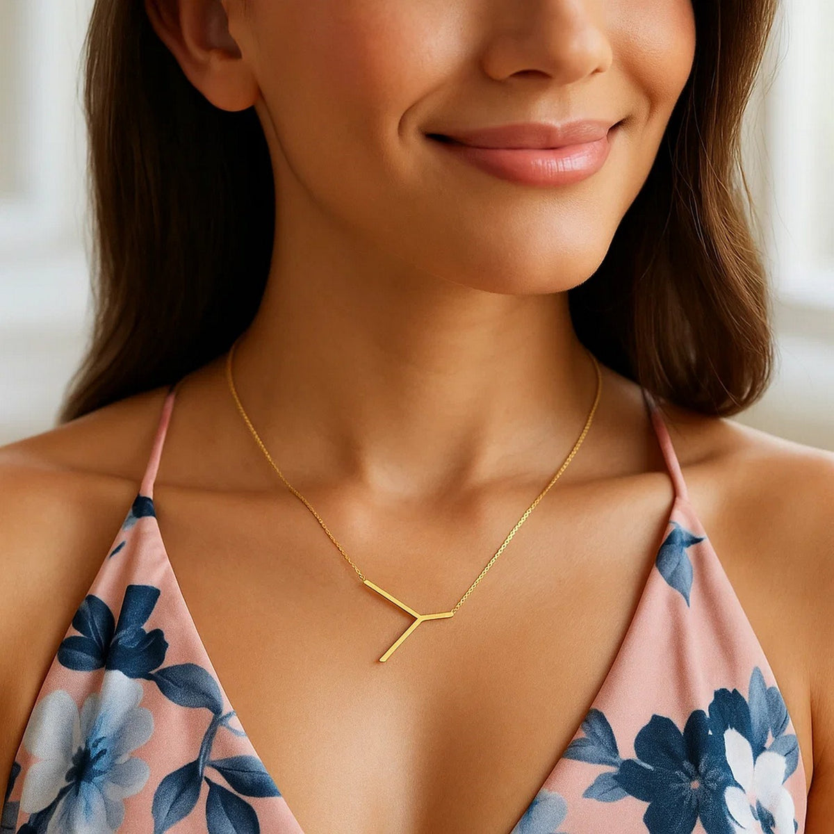 14K Yellow Gold Yours Truly Large Initial Y Necklace, view 4