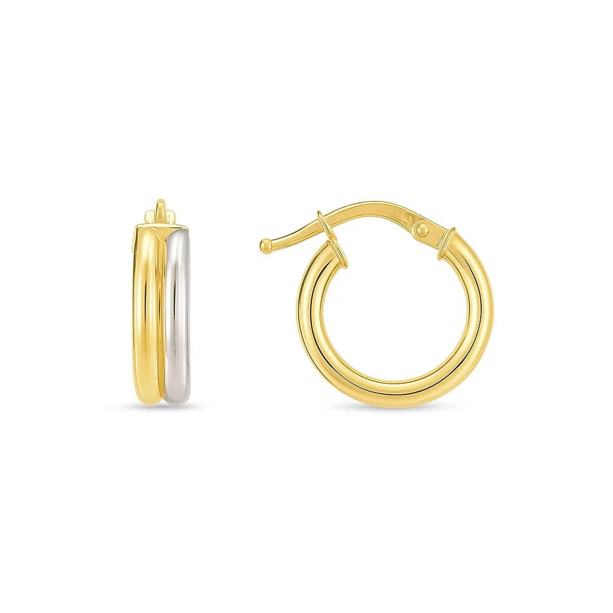 14K Two Tone Gold Double Round Hoops