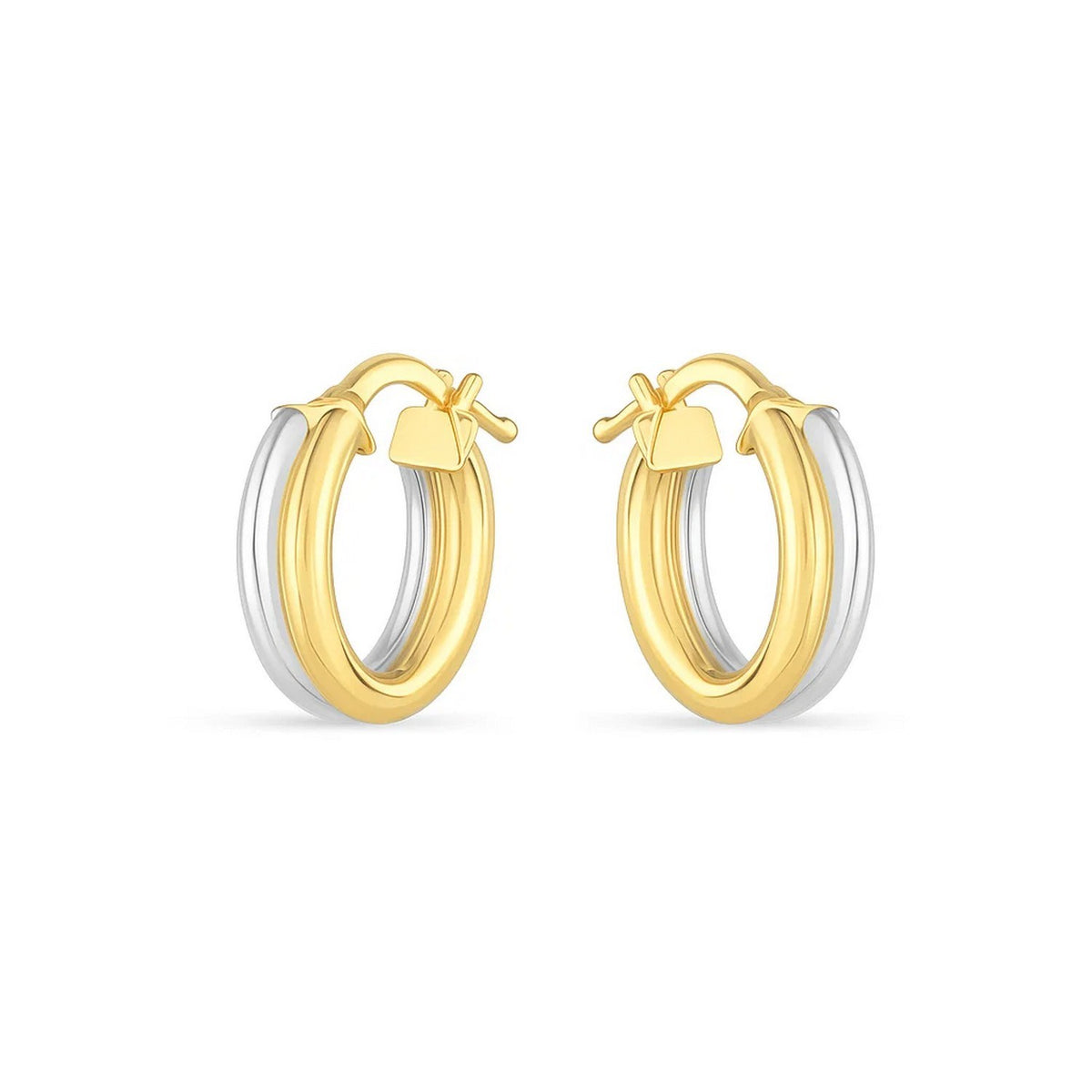 14K Two Tone Gold Double Round Hoops, view 2