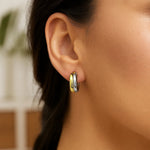 14K Two Tone Gold Double Round Hoops, view 4