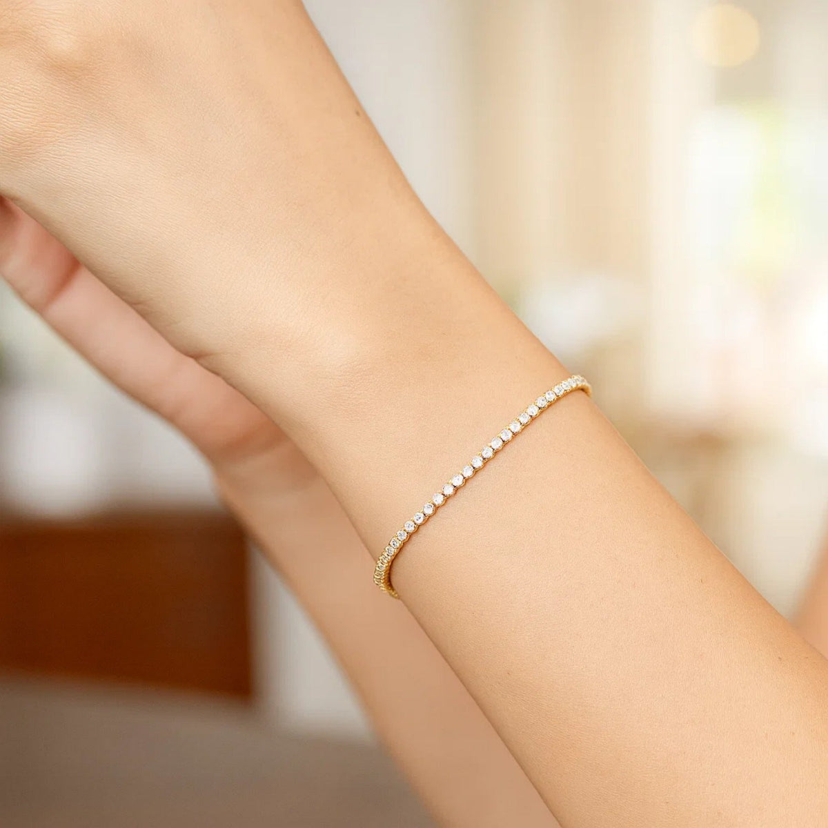 14K Two Tone Gold Diamon Oro Tennis Bracelet (2.40 mm), view 4