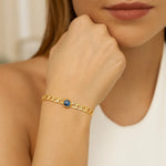 14K Yellow Gold Blue Topaz Curb Chain Bracelet (3.60 mm), view 3