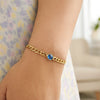 14K Yellow Gold Blue Topaz Curb Chain Bracelet (3.60 mm), view 4
