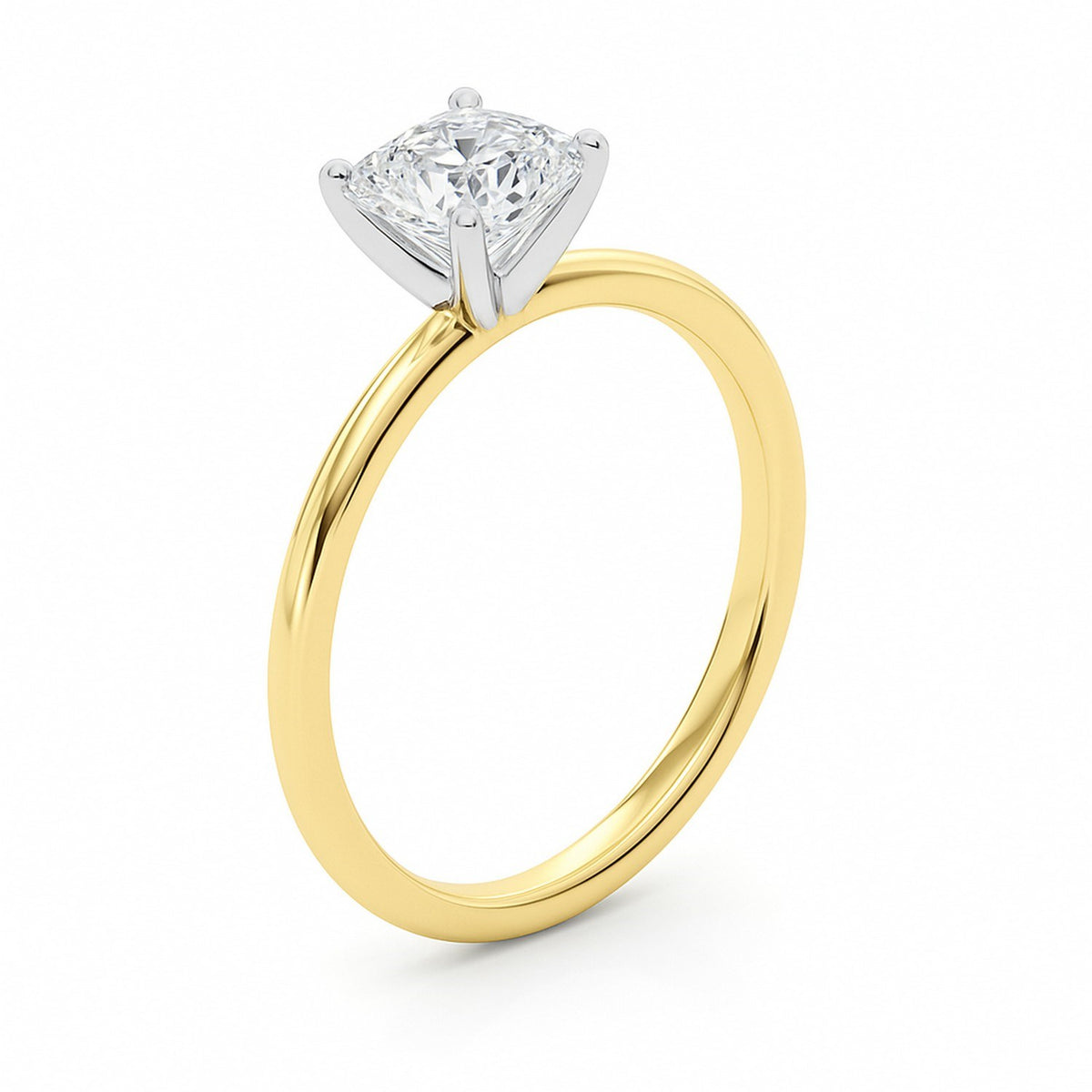 1 Carat Cushion Lab Grown IGI G/VS1 Diamond Solitaire Ring in 10K Yellow Gold, view 2