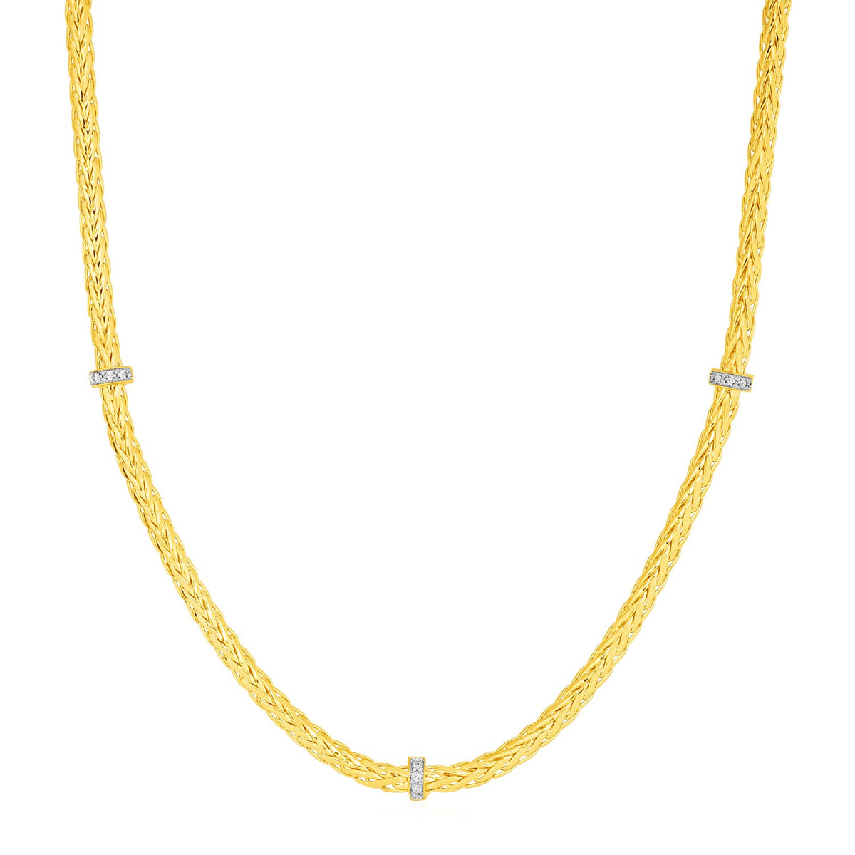 Woven Rope Necklace with Diamond Accents in 14K Yellow Gold