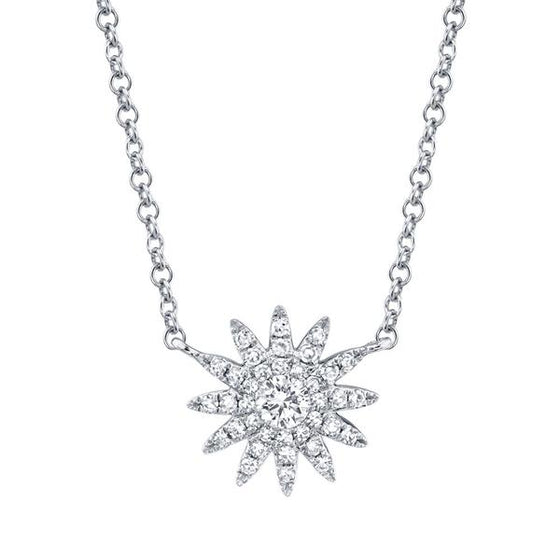 Shy Creation White 14 Karat Gold Diamond Starburst Necklace *