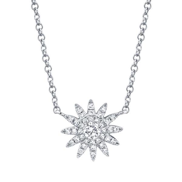 Shy Creation White 14 Karat Gold Diamond Starburst Necklace *