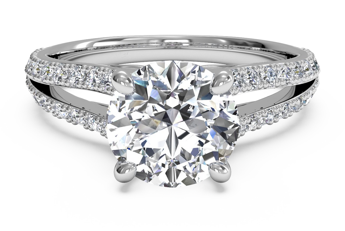 Ritani White 14 Karat Gold Diamond Engagement Ring Mounting Size 6.5 *