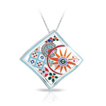 Pashmina Sterling Silver White/Multi-Color Enameled Square Pendant