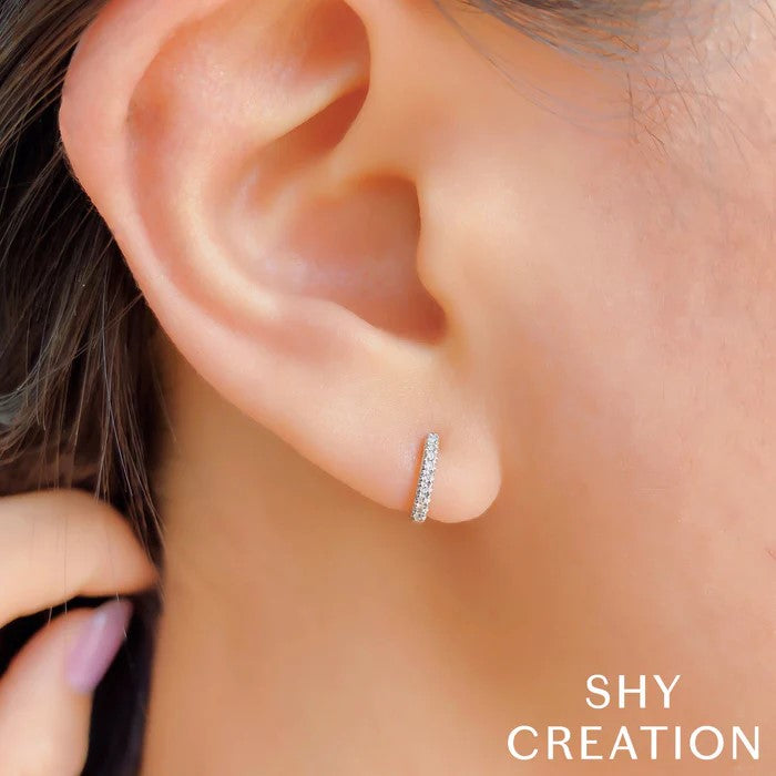 Shy Creation White 14 Karat Gold Diamond Small Hoop Earrings * - view 2