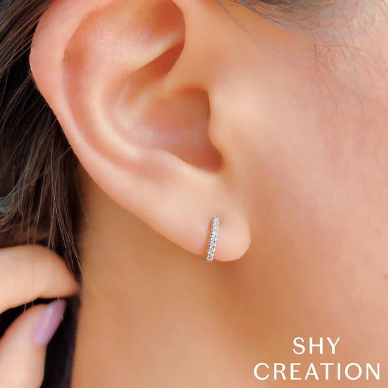 Shy Creation White 14 Karat Gold Diamond Small Hoop Earrings *