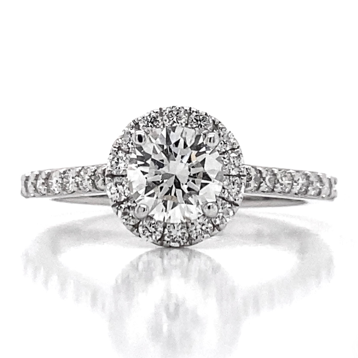 Diamond Designs White 14 Karat Gold 0.7ct Round Center Diamond Halo Engagement Ring Size 6.5 *