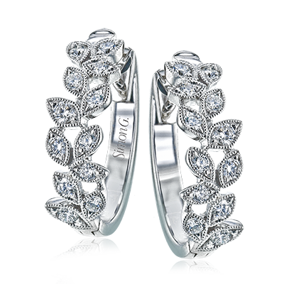 Simon G. TE383 White Gold Diamond Floral Leaf Hoop Earrings*