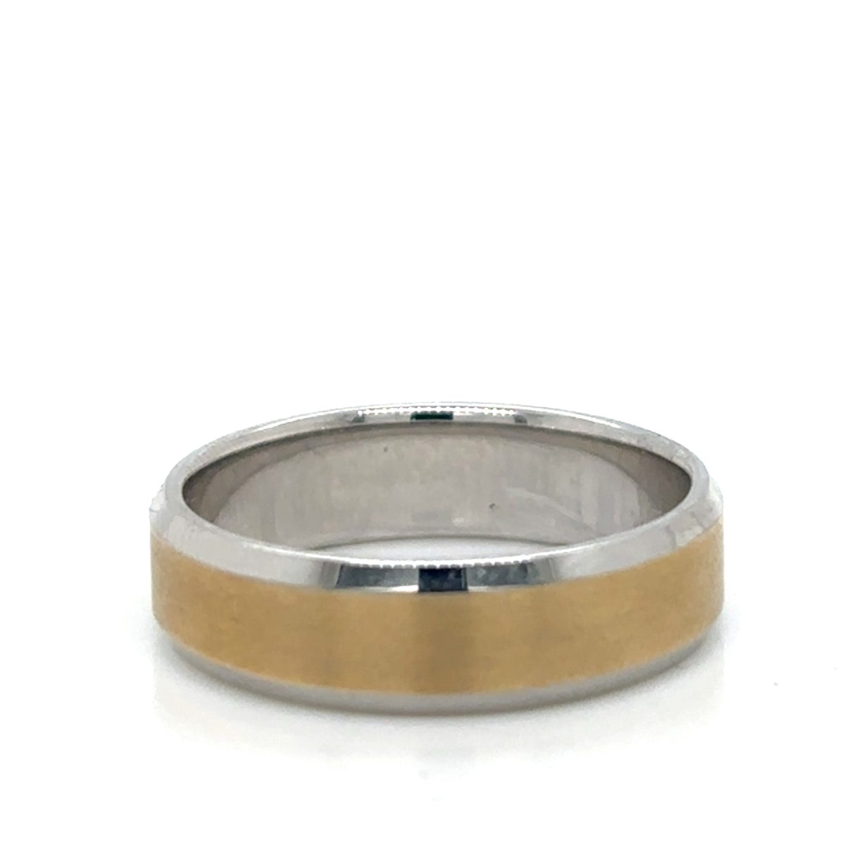 6mm 14K White and Yellow Gold Beveled Wedding Band - view 2