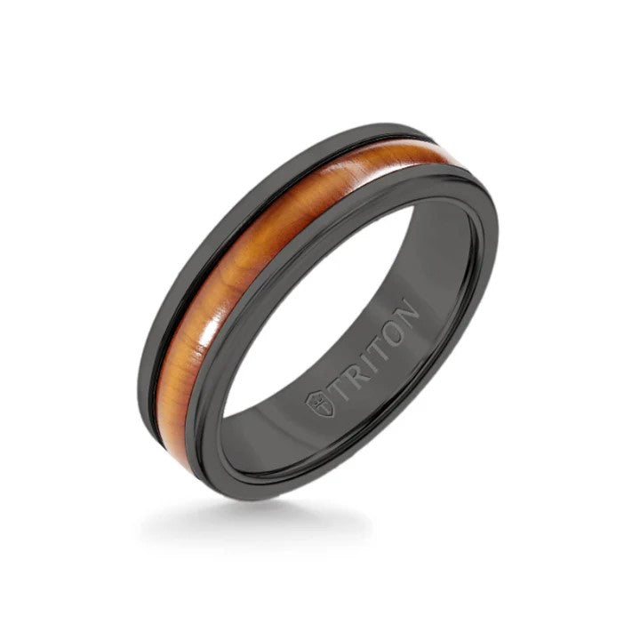 Triton Black Tungsten Carbide Wood Wedding Band Size 10 * - view 2
