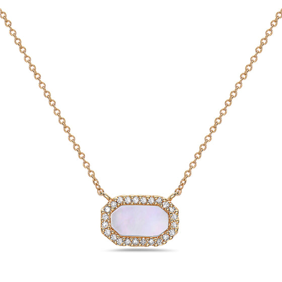 Bassali Yellow 14 Karat Gold Mother Of Pearl Diamonds Halo Necklace *