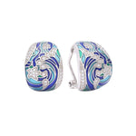 Ocean Wave Sterling Silver Blue Polished Huggie Earrings