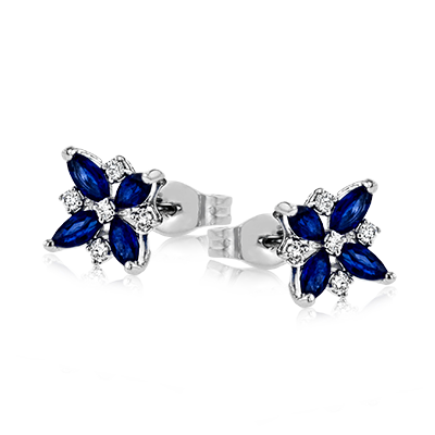 Zeghani White 14 Karat Gold Diamond & Sapphire Stud Earrings *