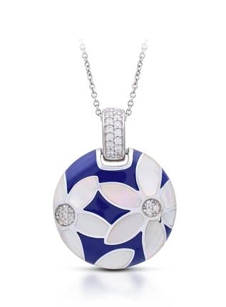 Moonflower Sterling Silver Navy Enameled Circle Pendant