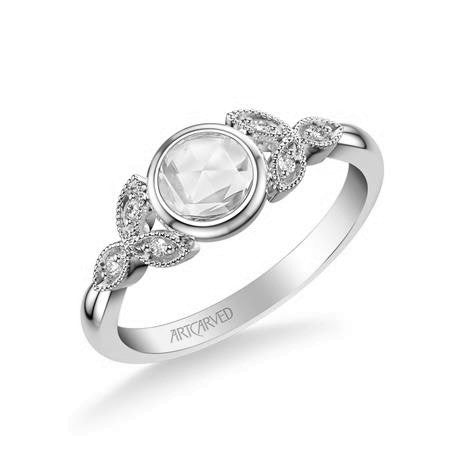 ArtCarved "Modern" White 14 Karat Gold Accented Diamond Engagement Ring Size 6.5