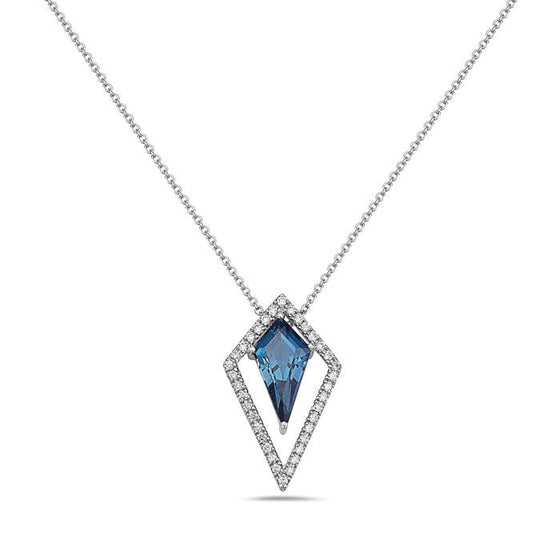 Bassali White 14 Karat Gold Blue Topaz Diamonds Drop Necklace * - Diamond Designs