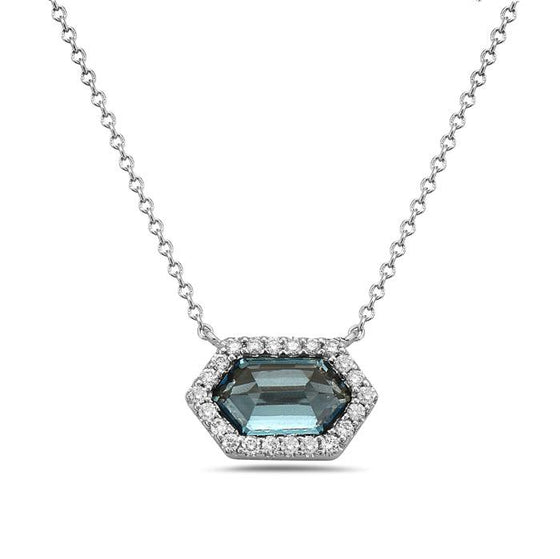 Bassali White 14 Karat Gold Blue Topaz Diamonds Halo Necklace * - Diamond Designs