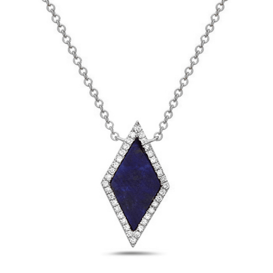 Bassali White 14 Karat Gold Lapis Diamonds Halo Necklace * - Diamond Designs
