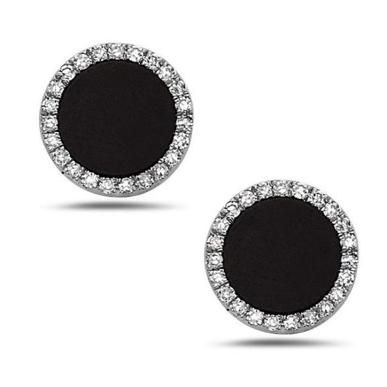 Bassali White 14 Karat Gold Onyx & Diamond Stud Earrings * - Diamond Designs