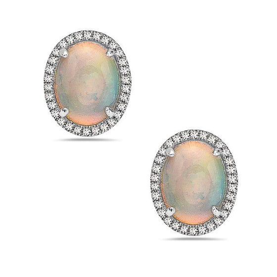 Bassali White 14 Karat Gold Opal & Diamond Stud Earrings * - Diamond Designs