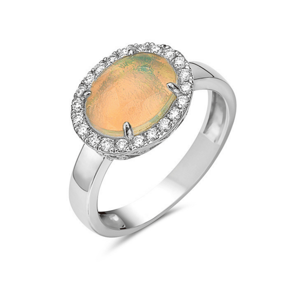 Bassali White 14 Karat Gold Opal Halo Ring * - Diamond Designs