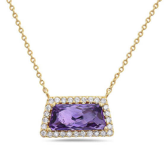 Bassali Yellow 14 Karat Gold Amethyst Diamonds Halo Necklace * - Diamond Designs