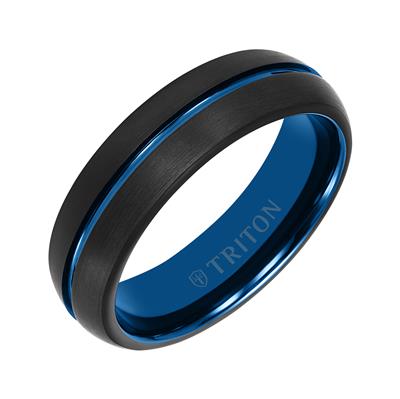 Triton Black Tungsten Carbide Blue Inlay 6.5mm Wedding Band Size 10 *