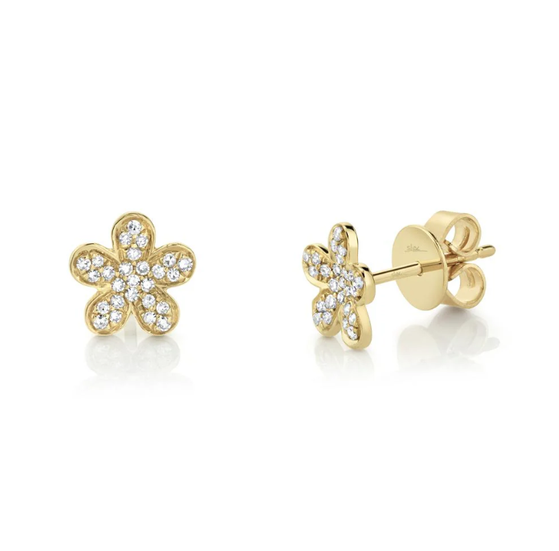 Shy Creation Yellow 14 Karat Gold Diamond Flower Earrings *