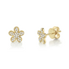Shy Creation Yellow 14 Karat Gold Diamond Flower Earrings *