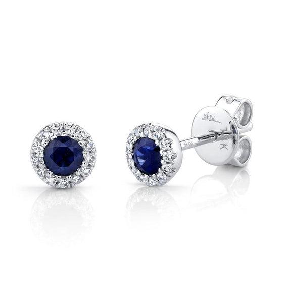 Shy Creation White 14 Karat Gold Sapphire & Diamond Stud Earrings *