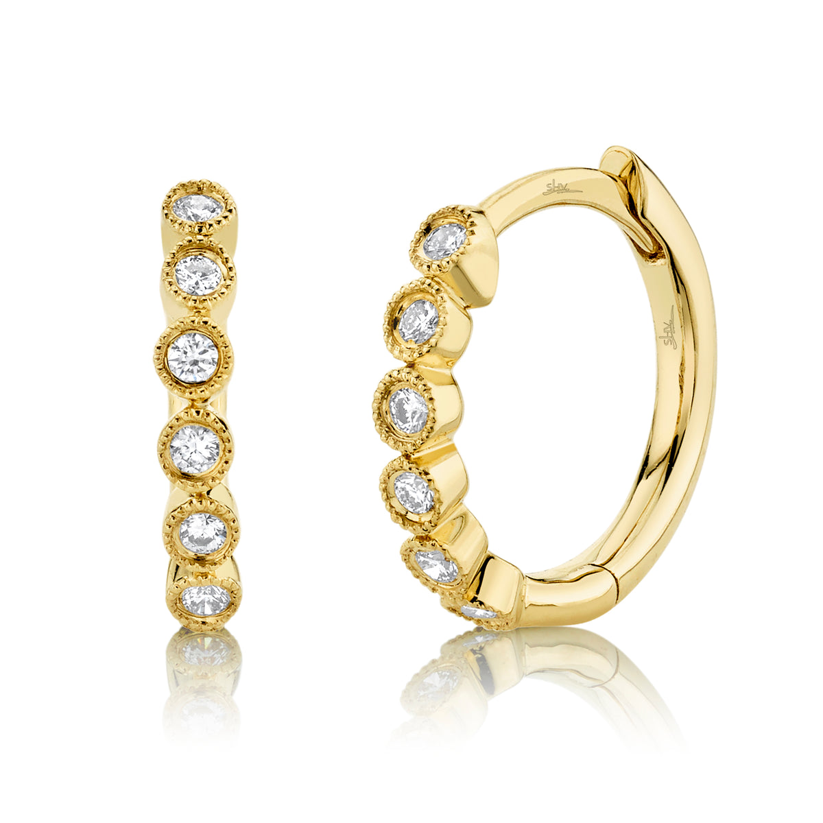 Shy Creation Yellow 14 Karat Gold Diamond Huggie Earrings *