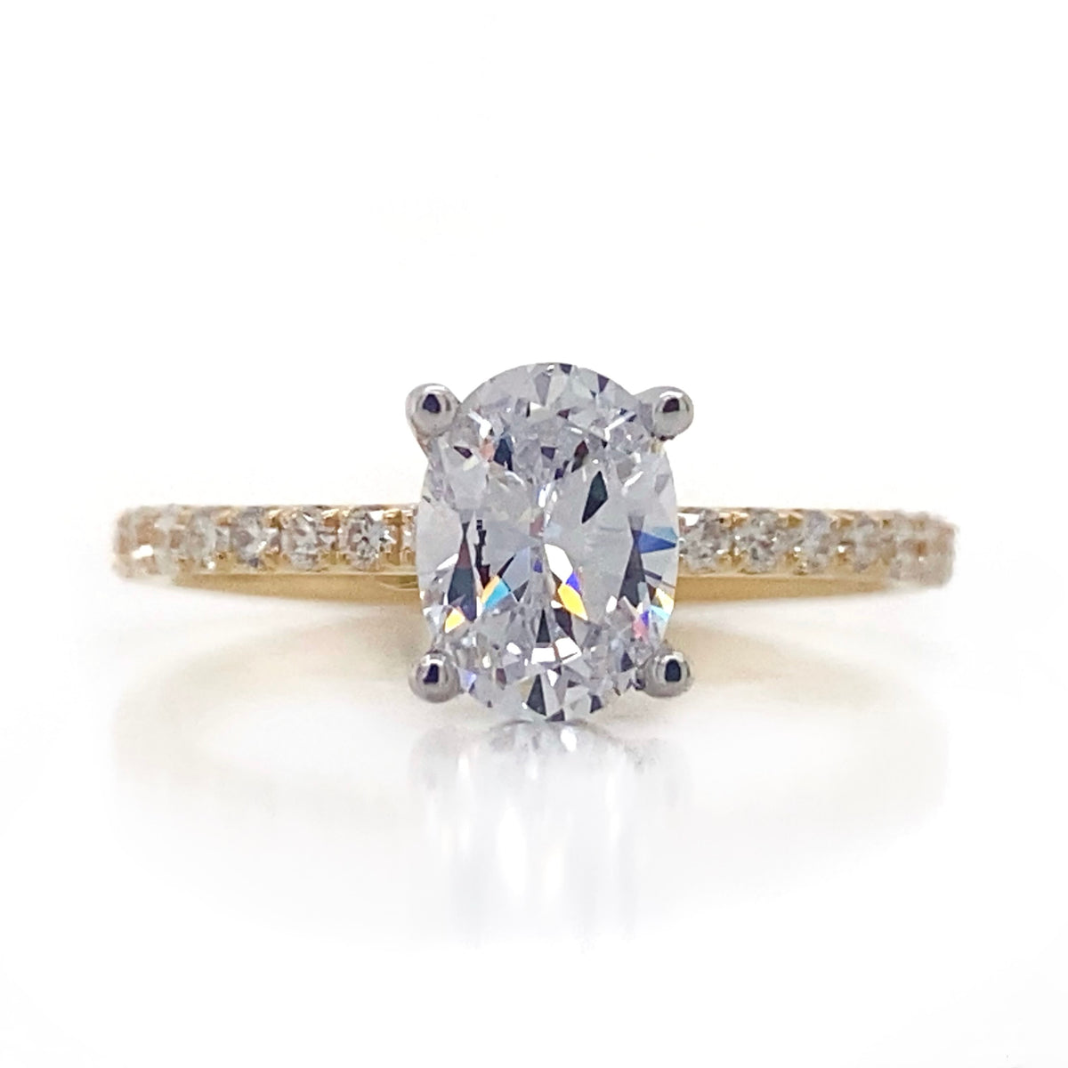 Diamond Designs Yellow and White Gold Oval Classic Diamond Engagement Ring Mounting Size 6.5*