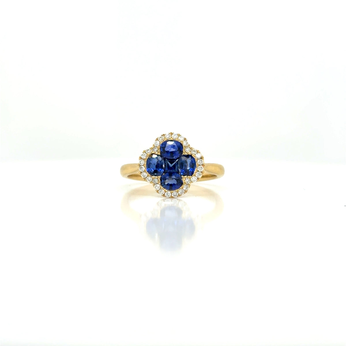 Yellow 18 Karat Gold Sapphire Clover Ring