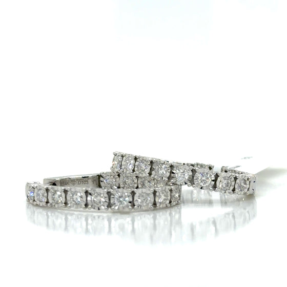 White 14 Karat Gold Diamond Medium Hoop Earrings