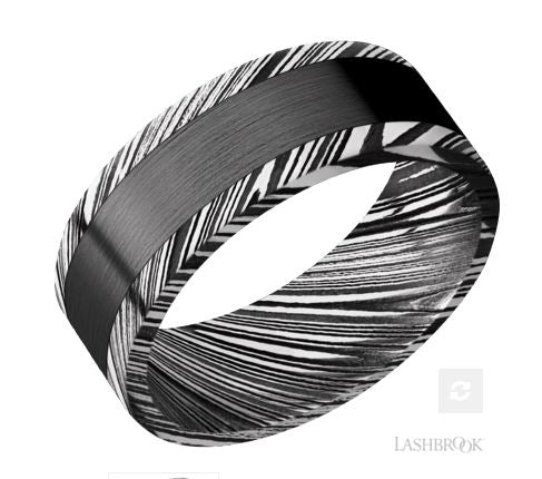 Lashbrook Black Damascus Steel Satin Zirconium Wedding Band Size 10 *