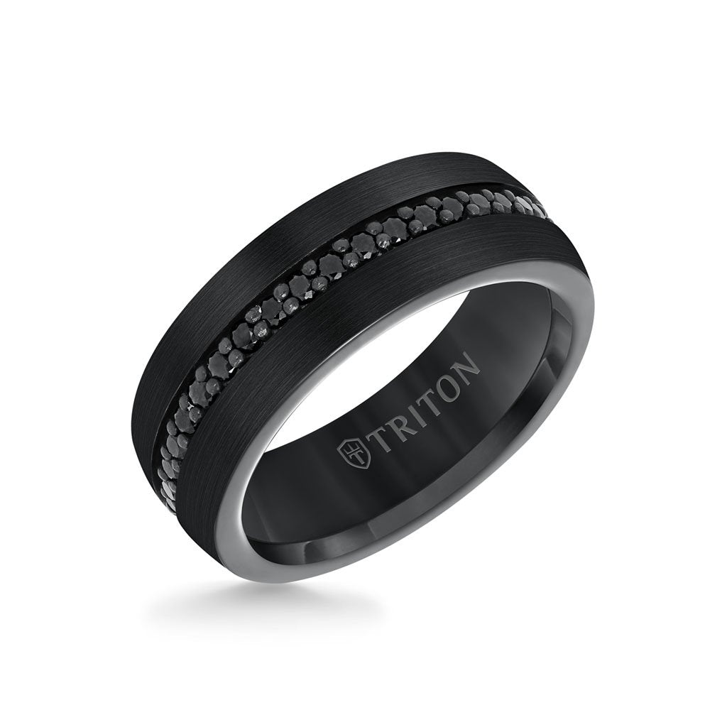 Triton Black Tungsten Carbide Blk Sapphire Wedding Band Size 10.5 *