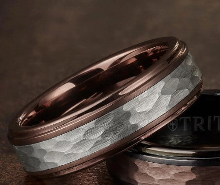 Triton Brown & White Tungsten Carbide Wedding Band Size 10 *