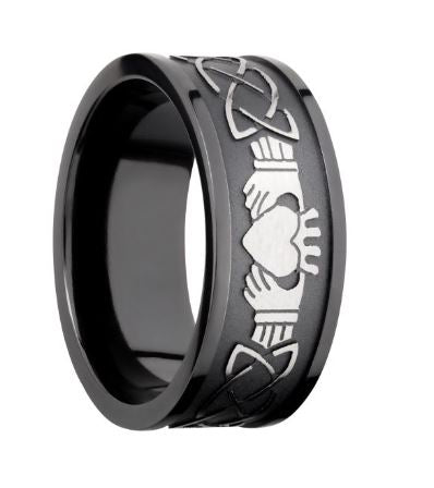 Lashbrook Black Zirconium Claddagh Celtic Wedding Band Size 10 * - view 2